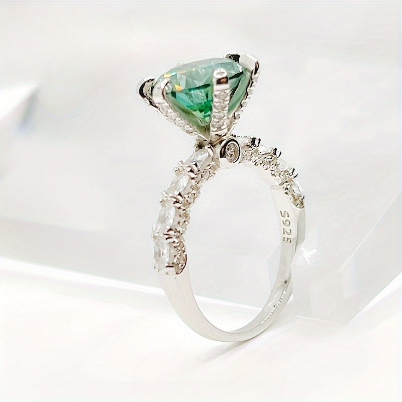 3ct Green Moissanite Ring S925 Sterling Silver Stylish Gift